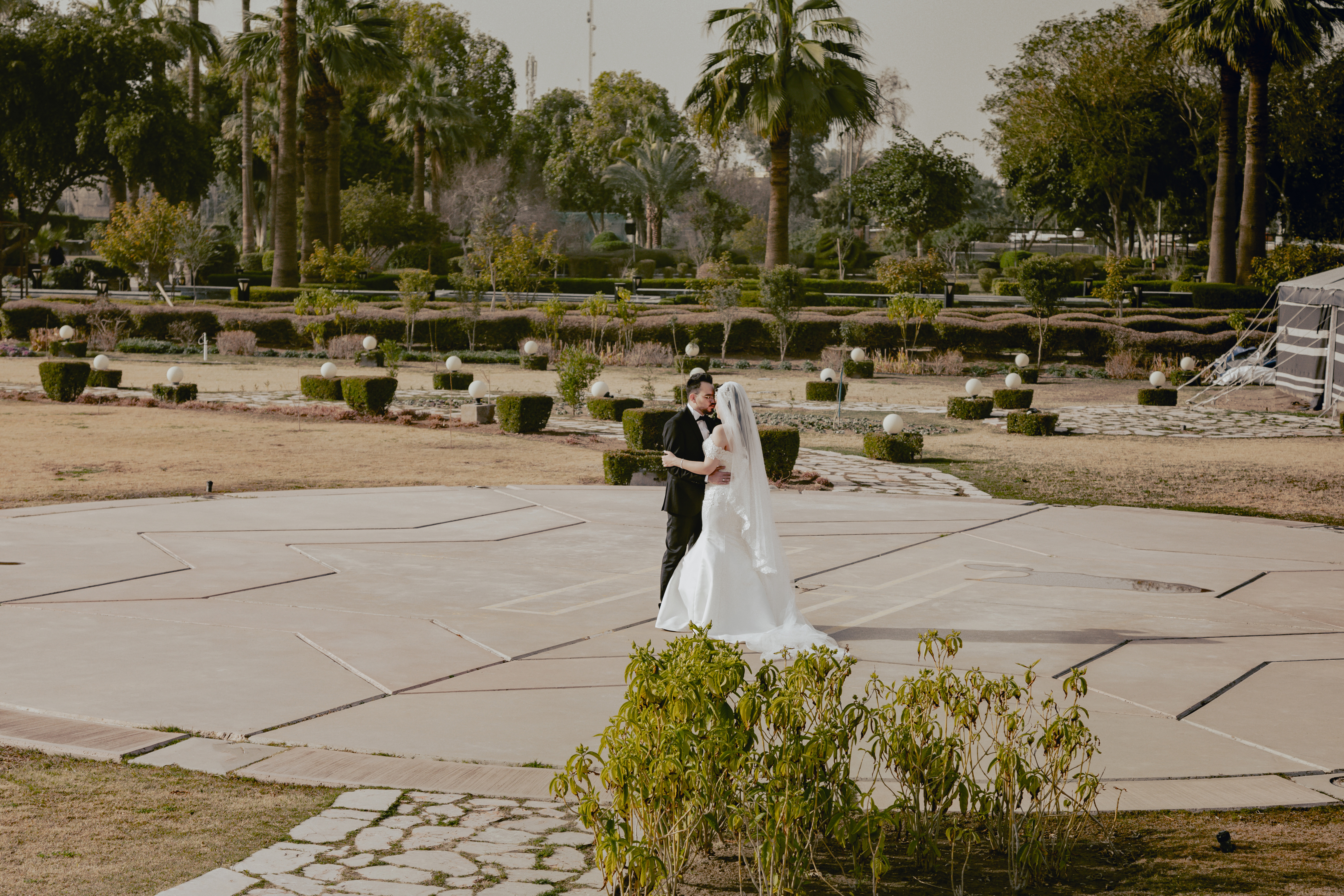 Bride and groom wedding photoshoot holding hands in outdoor location feels like Toronto